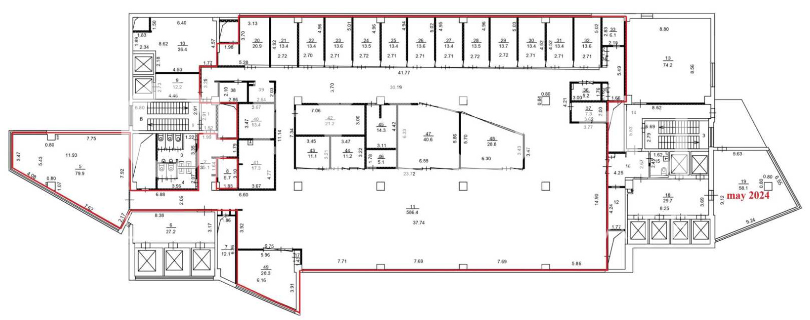 Планировка офиса 1296.01 м², 12 этаж, Бизнес-центр «Лотте Плаза»